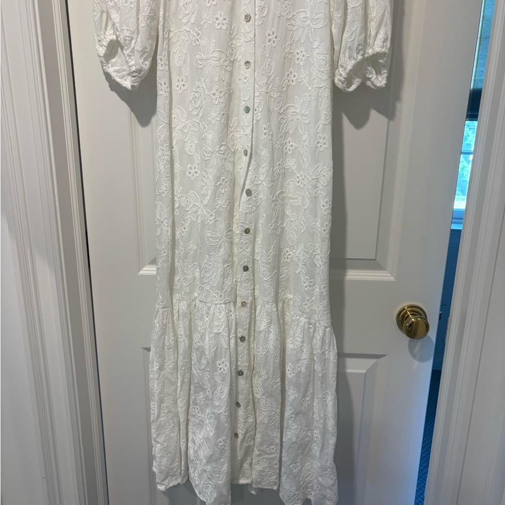 Hale Bob White Eyelet Button-Down Maxi Dress XS